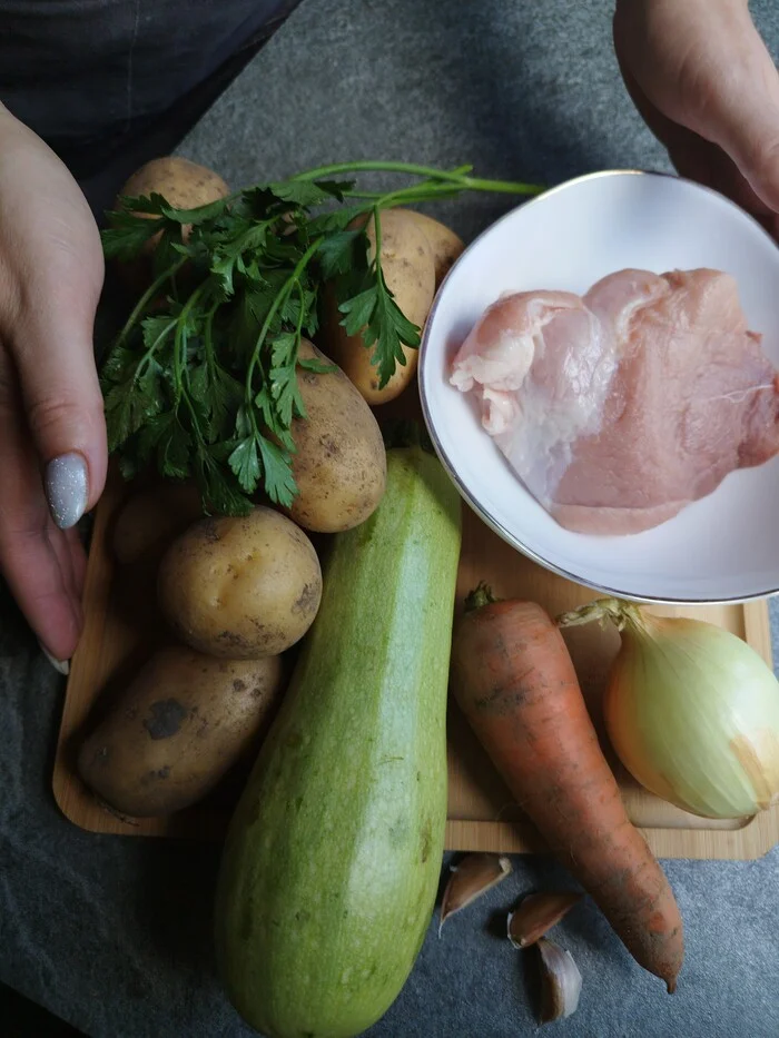 Каша из топора: рагу с мясом, кабачками и картофелем. Еда за 200 руб - Моё, Еда, Экономия, Рецепт, Кулинария, Бюджетно, Длиннопост, Каша из топора, Приготовление