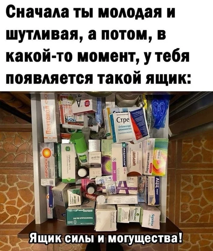 Box of Strength and Power - Humor, Picture with text, Age, Medications