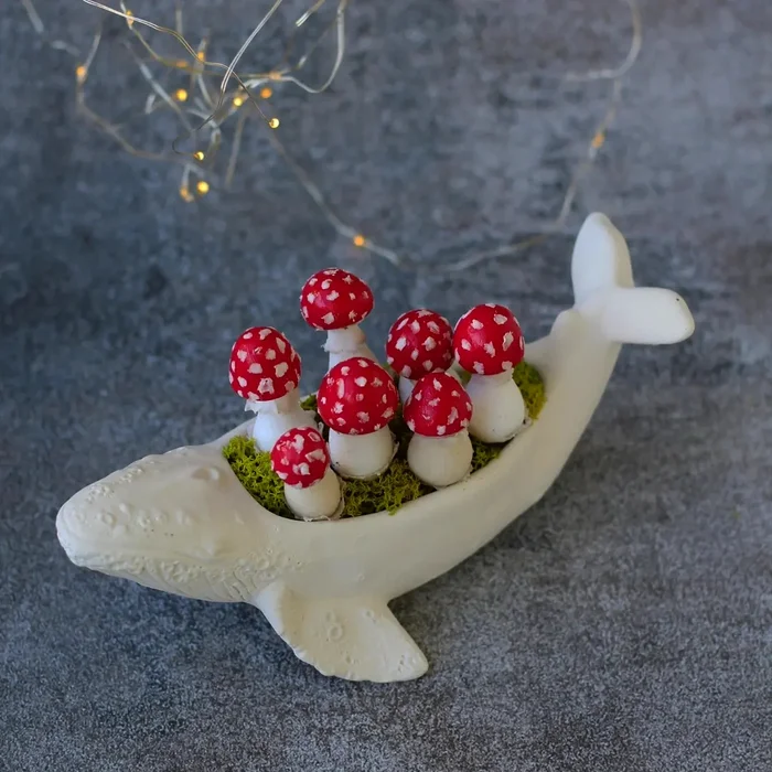 Whale under fly agarics - My, Polymer clay, Лепка, Fly agaric, Mushrooms, Plant pot, Needlework without process, Friday tag is mine, Longpost