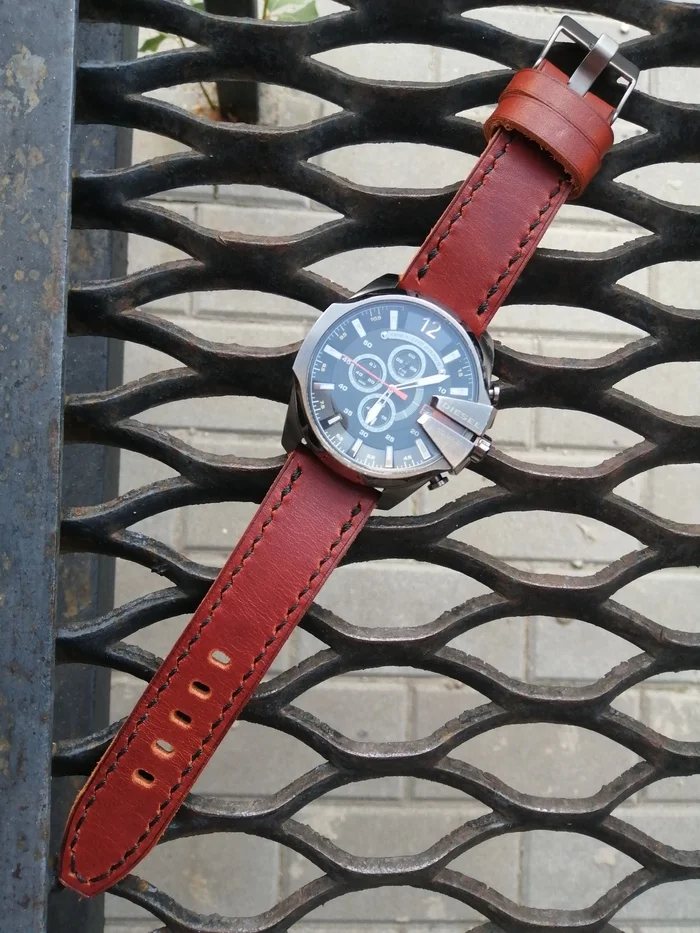 Watch strap Diesel dz-4343. Watch strap 26mm - My, Accessories, Needlework without process, Leather products, Natural leather, Watch strap, Strap, Hand seam, Diesel, Voronezh, Tambov, Male, Longpost