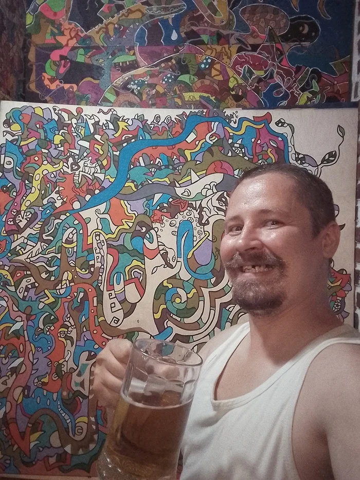 I'm drawing while I'm drawing! - My, Modern Art, Artist, Art, Painting, Traditional art, Canvas, Oil painting, Watercolor, Gouache, Acrylic, Men, Beer