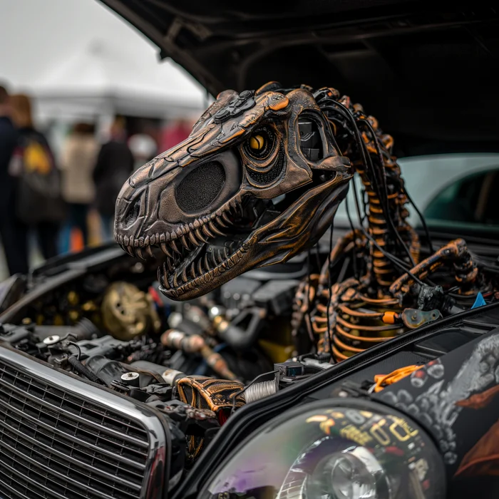 Carburaptor - My, Humor, Neural network art, Нейронные сети, Wordplay, Pun, Images, Midjourney, Absurd, Strange humor, Dinosaurs, Carburetor, Car, Raptor, Velociraptor