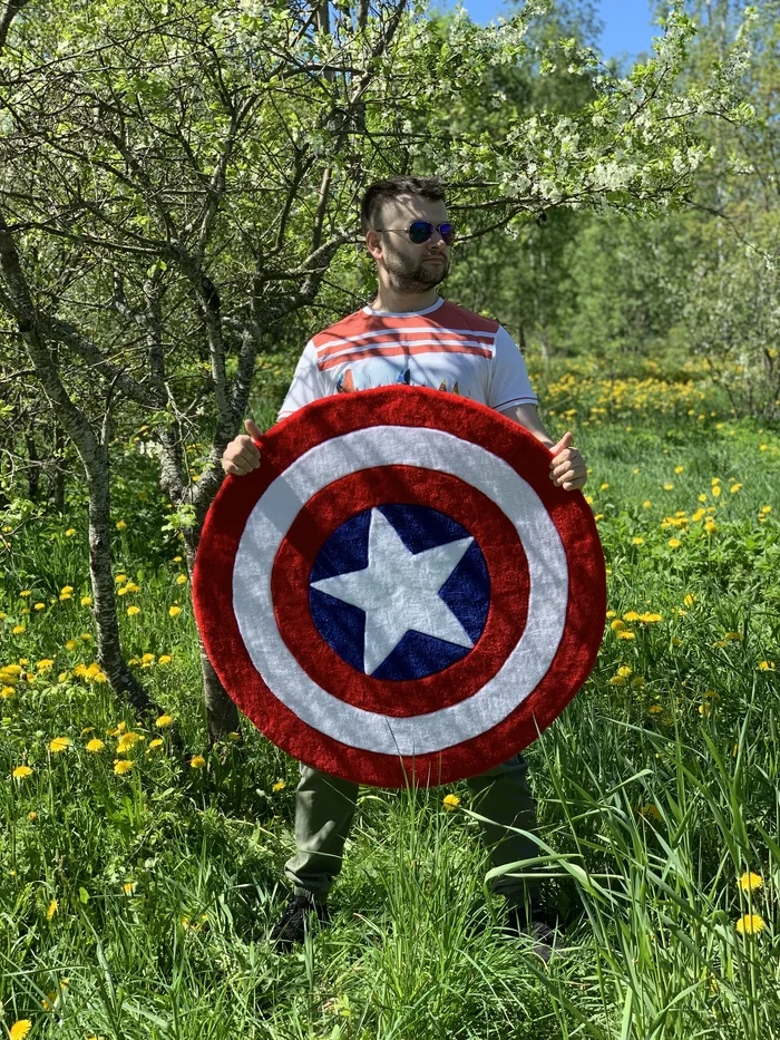 Carpet Captain America's Shield - My, Handmade, Decoration, Decor, Needlework without process, Needlework, Captain America, Marvel, Presents, With your own hands, Carpet, Interior Design, Video, Vertical video, Longpost