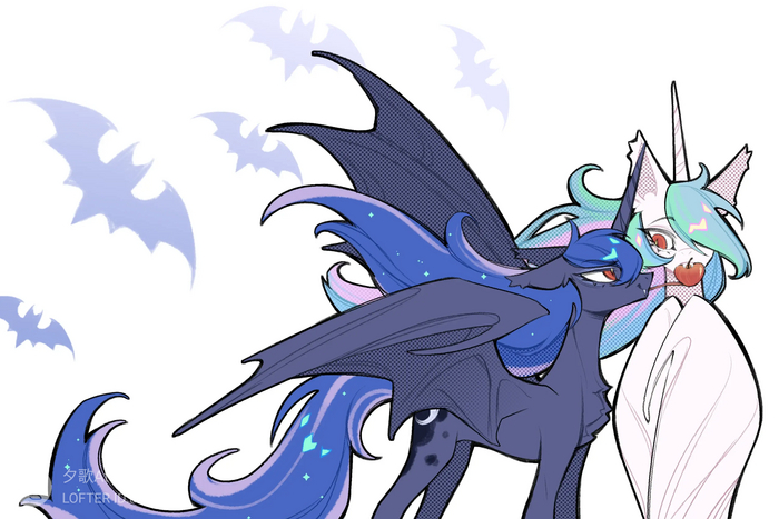   My Little Pony, Ponyart, Princess Luna, Princess Celestia, Batpony