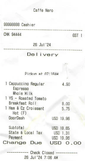 Breakfast in the USA for $20 - Greed, Prices, Breakfast, Receipt, The photo