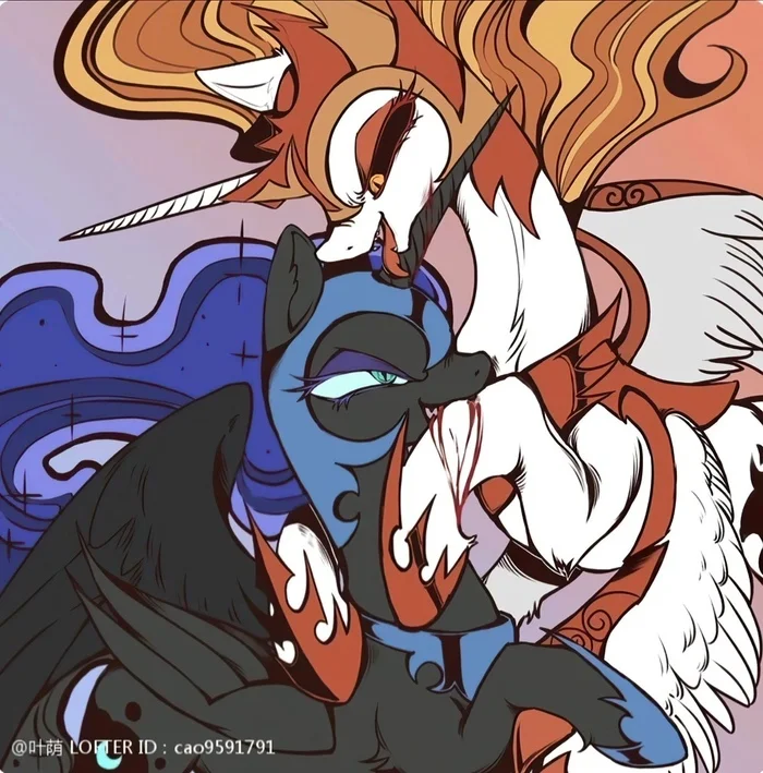 Villains have a strange urge to bite the objects of their adoration. - My little pony, Daybreaker, Nightmare moon, Pony