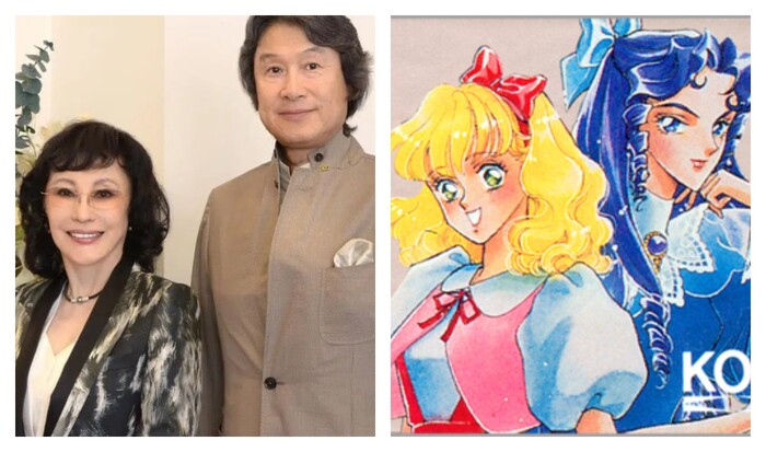 Слева - Кейко и Ёичи Эрикава, справа - героини игры "Анжелика", Анжелика и Розалия