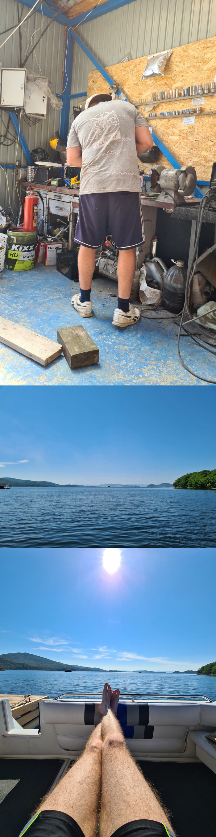 Во второй день я обгорел. В третий — купил крем антизагарный. Загар получился отличный, но по футболке в основном.