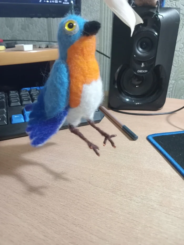 Birdie - My, Author's toy, Birds, Dry felting, Keychain, Needlework without process