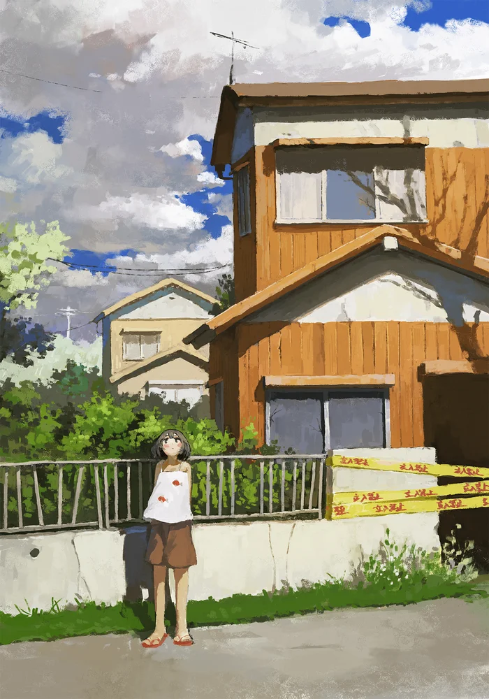 What do clouds look like? - Anime, Original character, Anime art, Fjsmu, Girl, House, Clouds