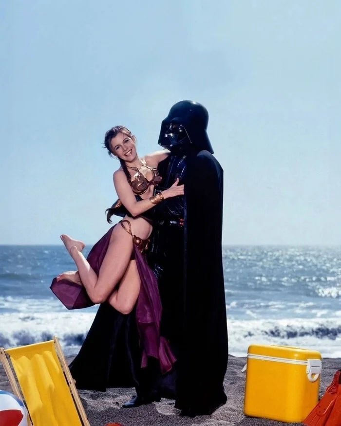 Dad and daughter are resting - Star Wars, Beach, Carrie Fisher, Repeat, Actors and actresses, Princess Leia