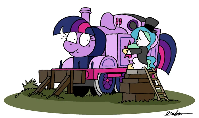 Thomas the Tank Engine and the Fat Controller - My little pony, Princess celestia, Twilight sparkle, MLP crossover, Thomas the Tank Engine