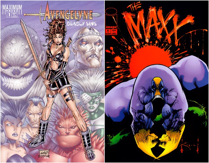 Обложки комиксов "Avengelyne: Deadly Sins" #1 и "The Maxx" #1