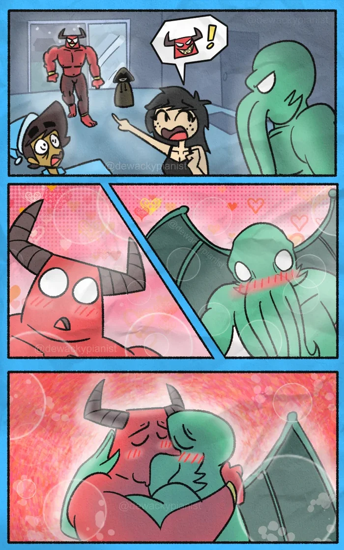 Noisy neighbors - My, Translated by myself, Comics, Humor, Strange humor, Cultists, Satan, Cthulhu, Wackys Weird Comics, Longpost