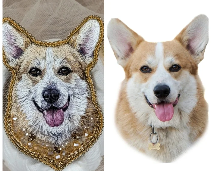 Brooch based on a photo of a corgi - My, Corgi, Brooch, Longpost, Dog