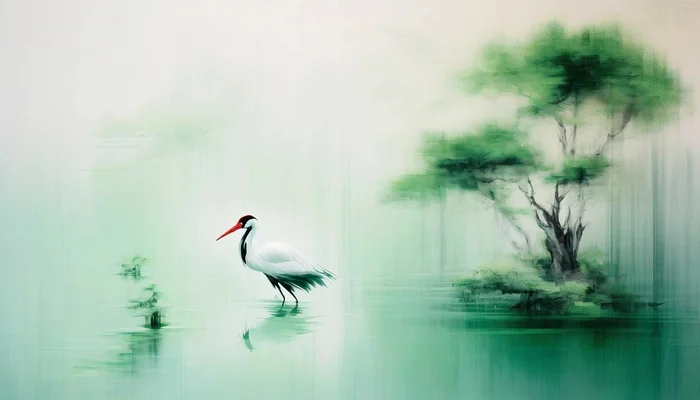 Crane and foggy morning - My, Нейронные сети, Neural network art, Art, Cranes, Nature, Morning, Fog