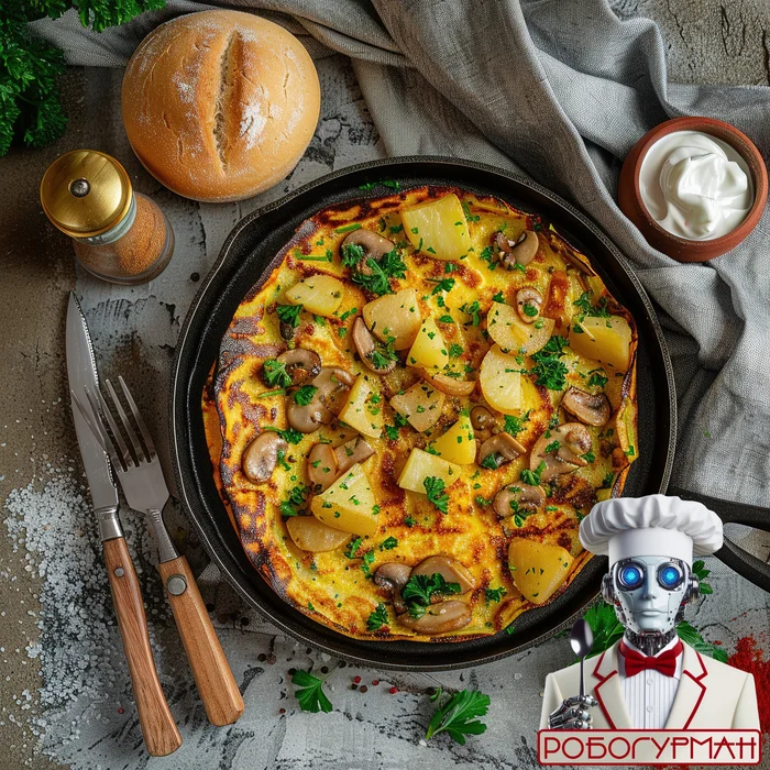 Tortilla - Spanish omelette with potatoes and mushrooms - My, Cooking, Recipe, Food, Products, Nutrition, Omelette, Tortilla, Snack, Dinner, Potato, Mushrooms, Dinner, Longpost