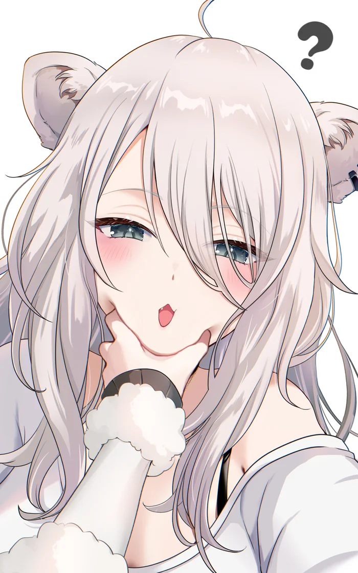 Shishiro Botan #002 - Anime, Anime art, Hololive, Virtual youtuber, Shishiro botan, Tsunomaki Watame, T-shirt, Long hair, Blush, Animal ears