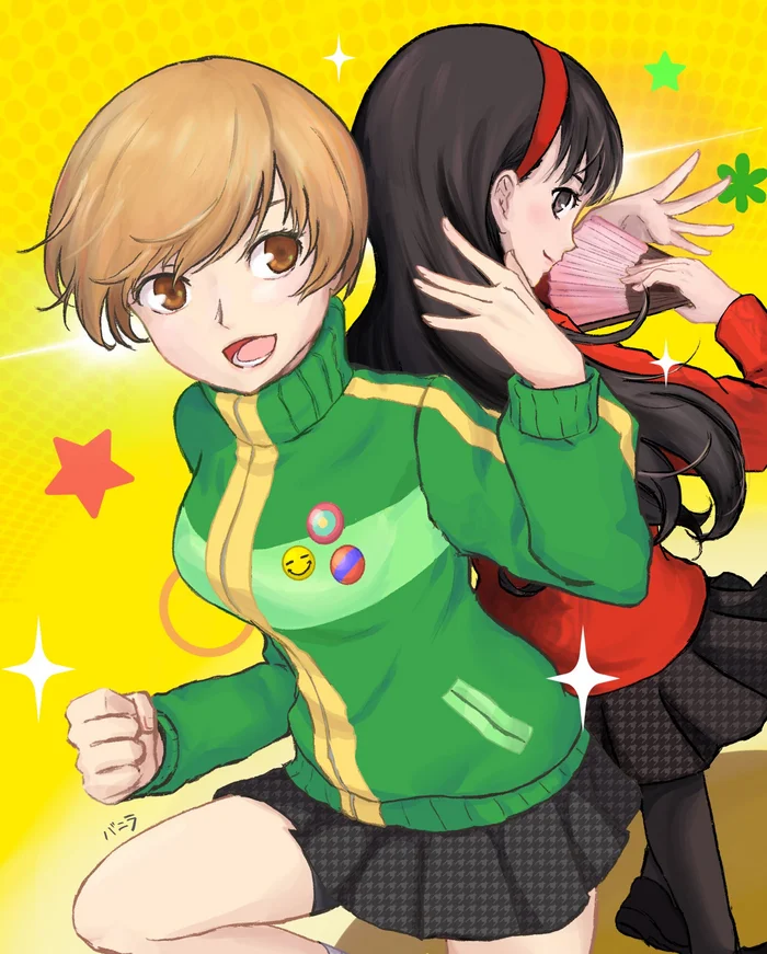 Double Dragon - Anime art, Anime, Games, Persona, Persona 4, Amagi Yukiko, Chie Satonaka