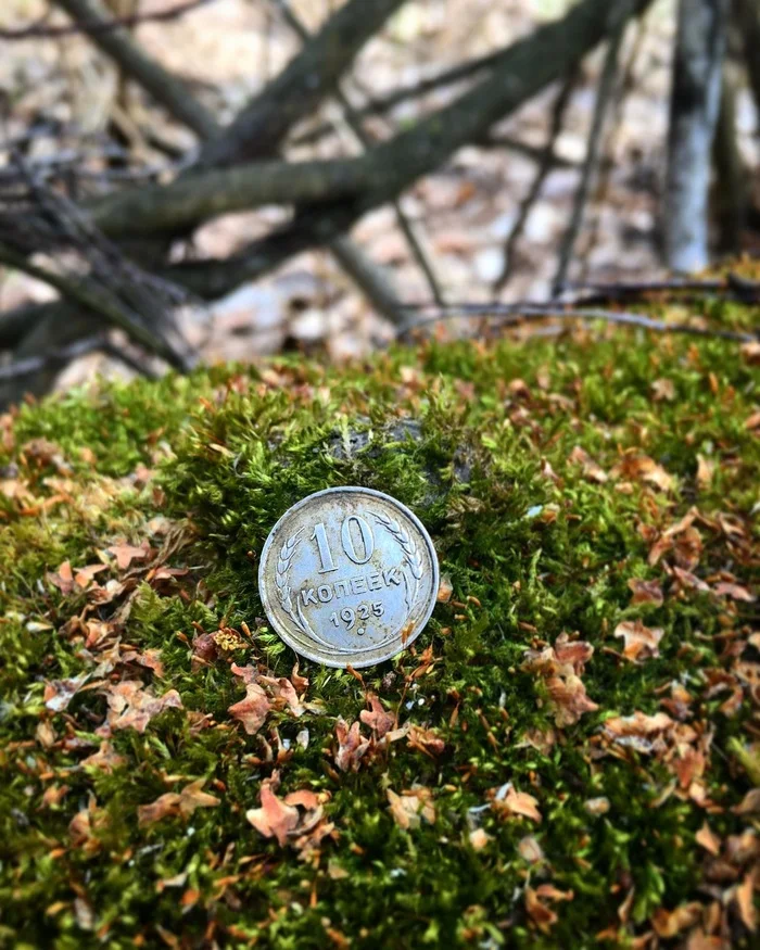 A silver coin in denomination of 10 kopecks from 1925 was found in the forest at a Soviet landfill, the era of the reign of Joseph Vissarionovich - Coin, Metal detector, the USSR, Treasure hunt, Longpost