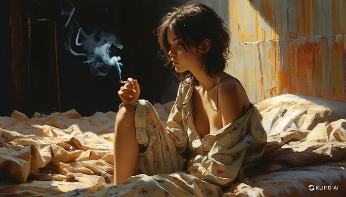 It was a tough night - 2 - My, Нейронные сети, Neural network art, Art, Erotic, Girls, Cigarettes