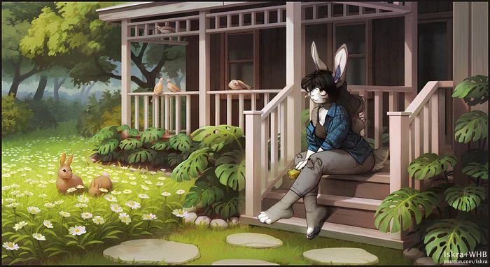 Summer day - Furry, Anthro, Art, Furry rabbit, Iskra