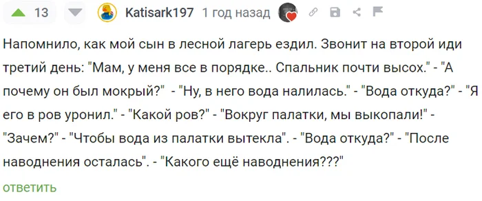 Все хорошо, прекрасная маркиза! - Юмор, Скриншот, Комментарии на Пикабу, Детство, Детский лагерь, Приключения