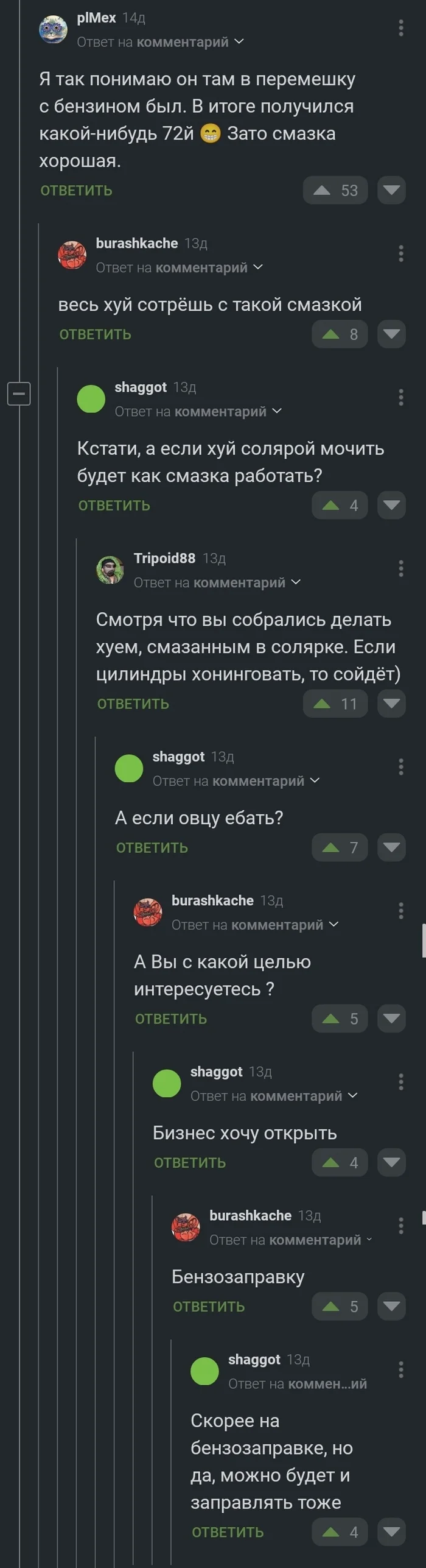 Бизнесс идеи от пикабу - Бензин, Комментарии на Пикабу, Дизельное топливо, Овцы, Заправка, Смазка, Длиннопост, Скриншот