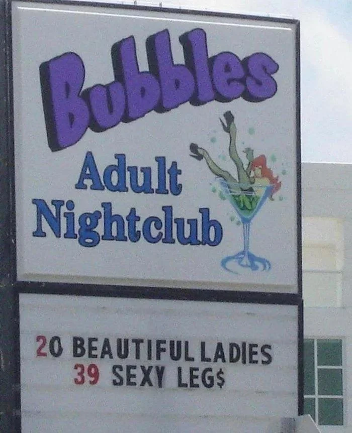 Nightclub for adults. 20 beautiful ladies, 39 sexy legs! - Night club, For adults, Girls, Signboard, Black humor, Humor