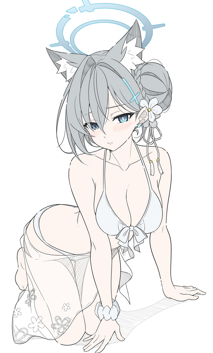Shiroko Anime Art, , Blue Archive, Shiroko Terror, T1kosewad, Animal Ears, 