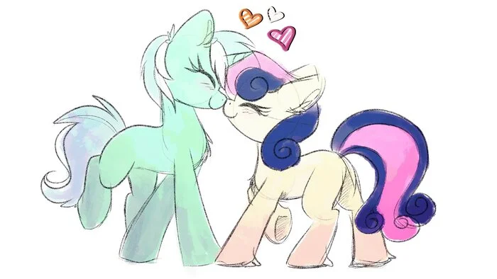 Мордочкотыканье - My Little Pony, Lyra Heartstrings, Bon Bon, MLP Lesbian, Арт