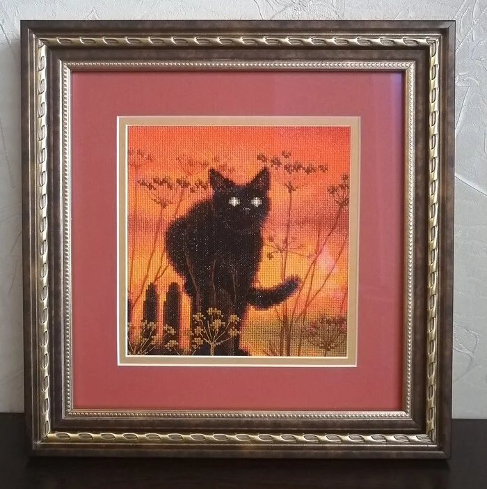 Embroidery Sunset cat from RTO - My, Friday tag is mine, Cross-stitch, Needlework with process, cat, Embroidery, Longpost