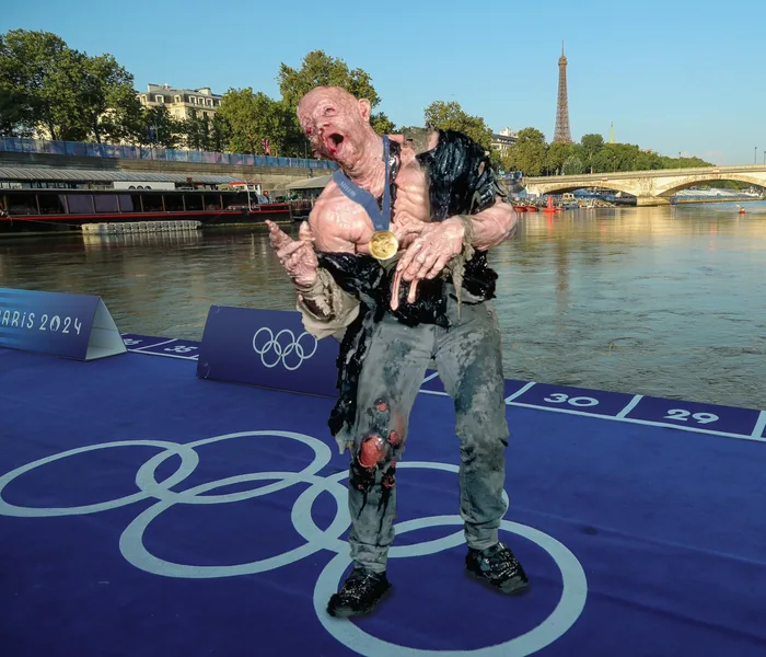 Triathlon winner after swimming in the Seine - Humor, Olympic Games, Paris, Seine, Telegram (link), Robocop, A wave of posts