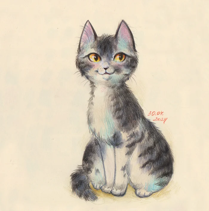 Cat - My, Drawing, Pencil drawing, Colour pencils, cat, Sketchbook, Illustrations, Sketch