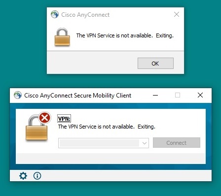  <The VNP service is not available. Exiting.> Cisco AnyConnect Cisco, VPN,  ,  , 