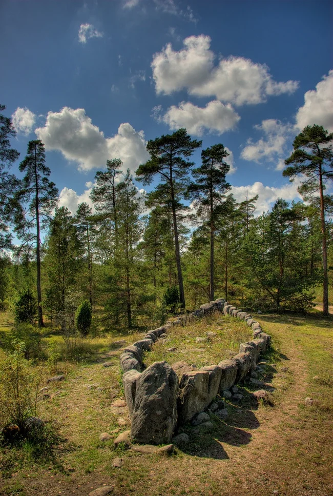 Stone ship called Tjelvar's grave on the island of Gotland, Sweden - Historical photo, Epos, Scandinavian epic, Scandinavian mythology, Gotland, Sweden, A rock, Nature