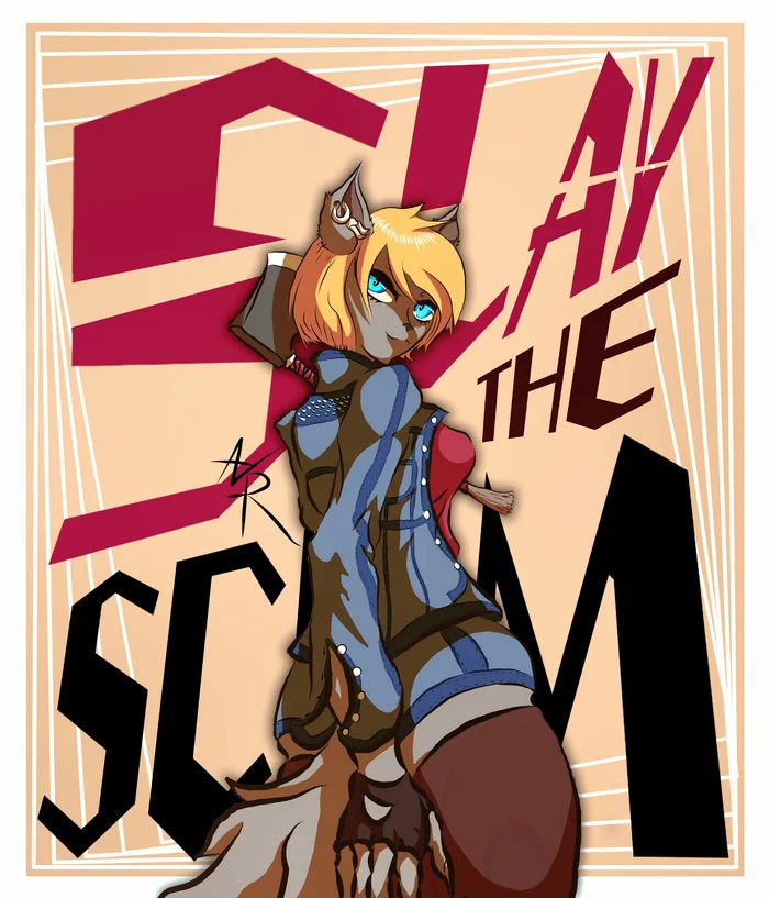 Slay the scum - Моё, Фурри, Furry wolf, Furry Art, Арт, Original Character, Блондинка, Голубые глаза, Пушистые