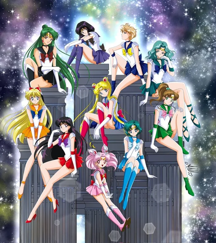 Все главные Сейлор Воины - Вместе! - Sailor Moon, Sailor Mercury, Sailor Mars, Sailor Jupiter, Sailor Venus, Sailor chibi Moon, Sailor uranus, Sailor neptune, Sailor Pluto, Sailor Saturn, Арт, Аниме, Anime Art