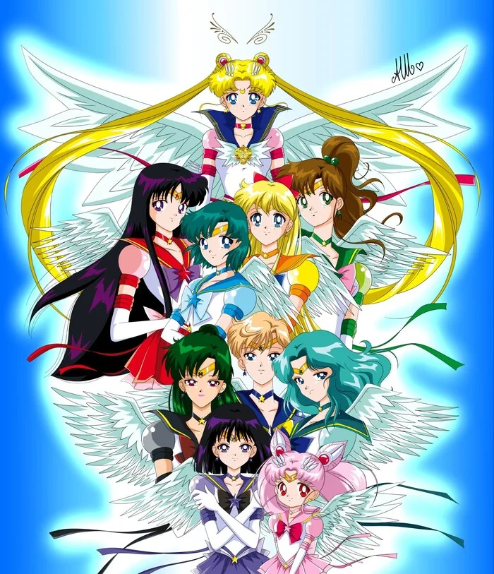 Венчые воины и ангелы - Сейлор Воины! - Sailor Moon, Sailor Mercury, Sailor Mars, Sailor Jupiter, Sailor Venus, Sailor chibi Moon, Sailor Pluto, Sailor neptune, Sailor uranus, Sailor Saturn, Аниме, Anime Art, Арт