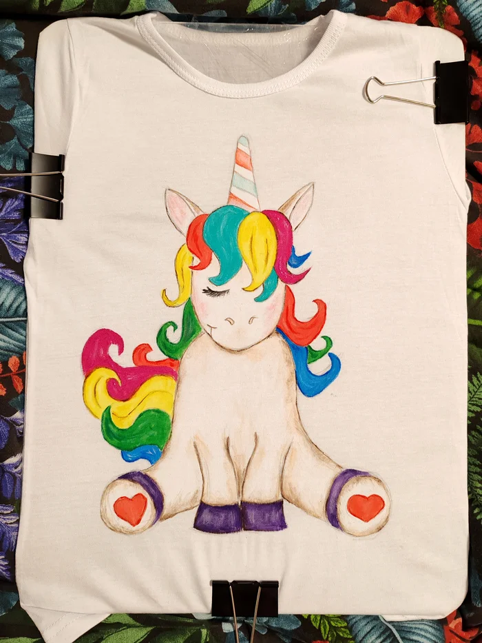 Unicorn for a little princess - My, Drawing, On clothes, Painting on fabric, Unicorn