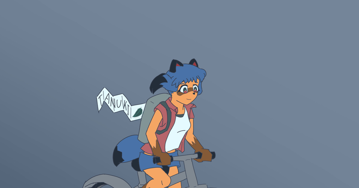 Michiru - My, Furry, Digital, GIF, Computer graphics, Michiru Kagemori, 2D, Characters (edit), 2D animation, Brand New Animal, Krita, Animation, A bike