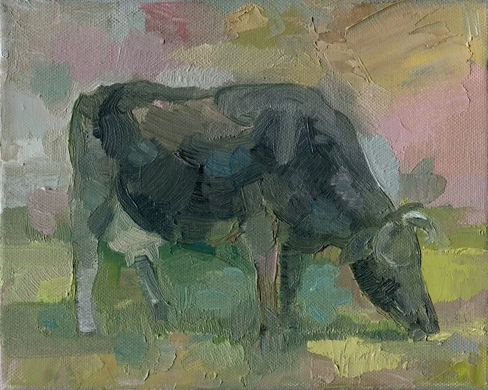 Study with a cow - My, Painting, Art, Creation, Art, Oil painting, Etude, Landscape, Butter, Author's painting, Canvas, Longpost