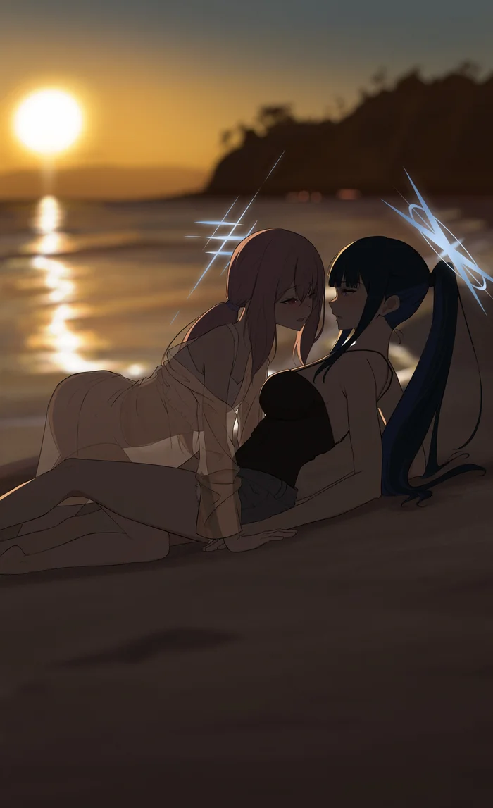 Atsuko & Saori - Anime art, Anime, Blue archive, Hakari Atsuko, Joumae Saori, Yuri, Friend