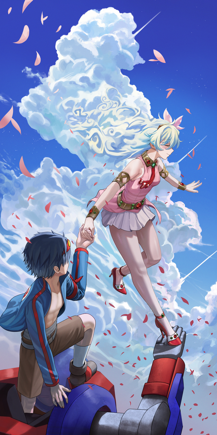    , , Anime Art, Gurren Lagann, Simon, Nia Teppelin