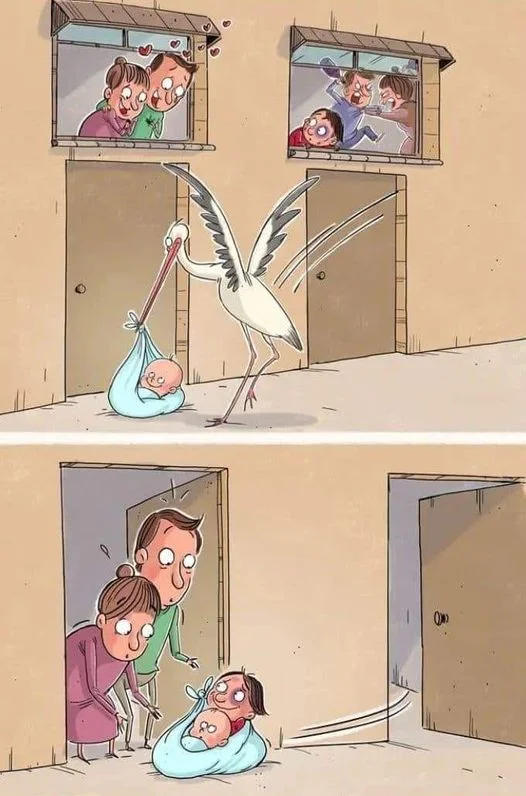 Take me to a new home - Sad humor, Domestic violence, Comics, Stork, Children