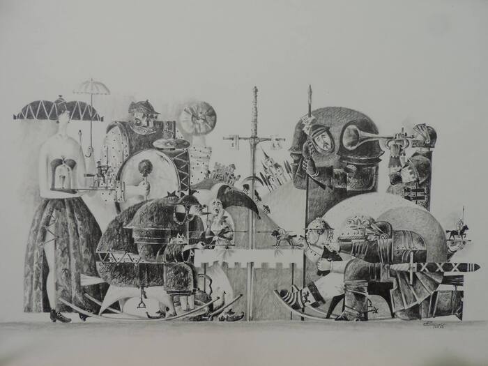 Royal Tournament - My, Modern Art, Art, Art, Fantasy, Knights, Pencil drawing, Knight Tournament, Lock, Jester, Horses, Helmet, Kingdom, King, Crowns, Sword, Pipe, Drums