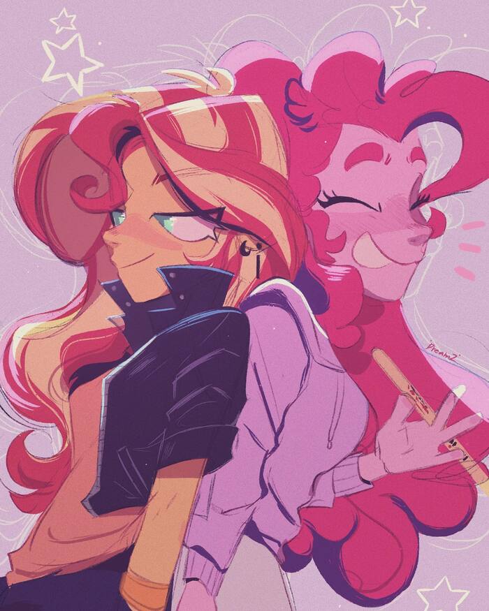 Пинки и Сансет - My Little Pony, Equestria Girls, Sunset Shimmer, Pinkie Pie, Арт