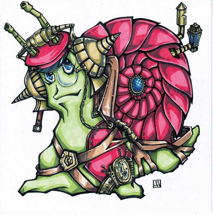 Snail - My, Art, Illustrations, Graphics, Traditional art, Alcohol markers, Steampunk