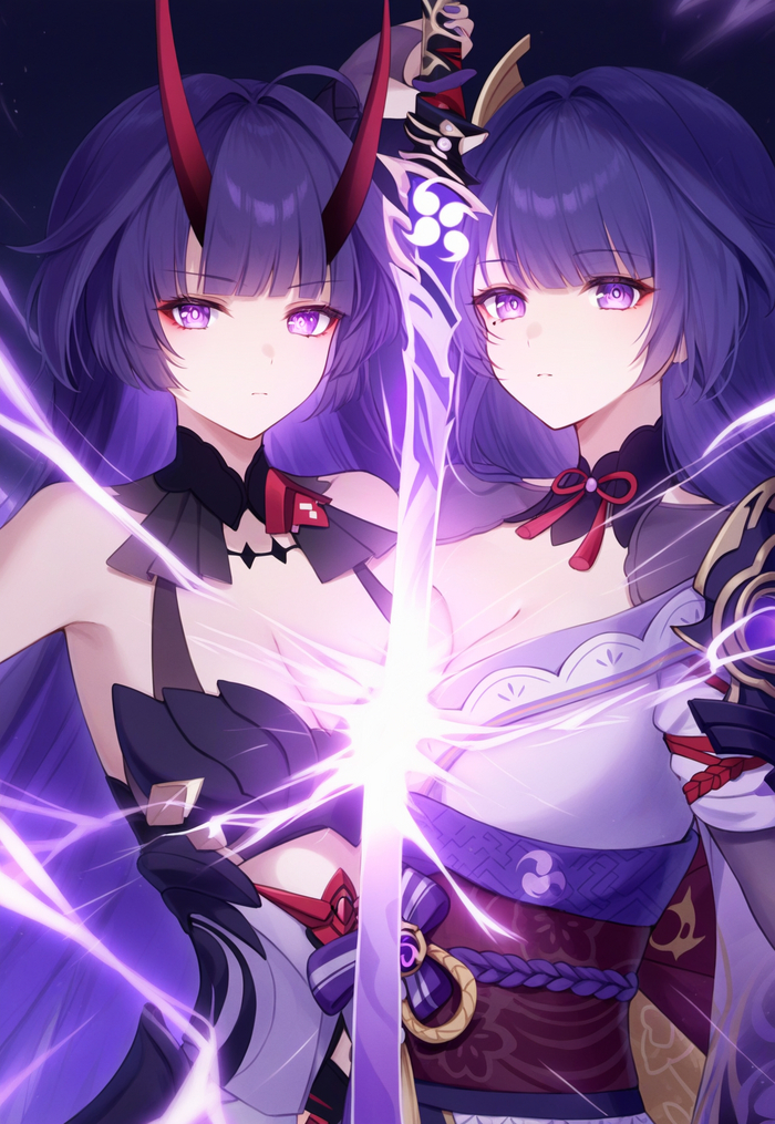    Genshin Impact, , Anime Art,  , , Honkai Impact, Raiden Shogun (Genshin Impact), Raiden Mei, Pixiv