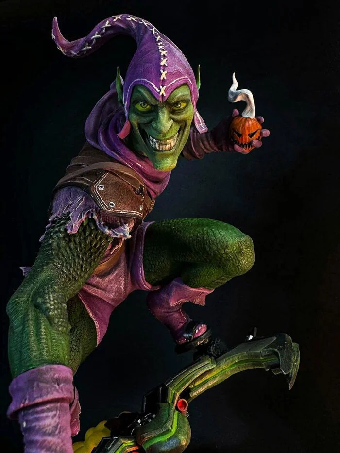 Финалочка) Green Goblin - Моё, Фигурки, Коллекционные фигурки, Покраска миниатюр, 3D печать, Арт, Человек-Паук, Комиксы, Marvel, Длиннопост, Зеленый гоблин